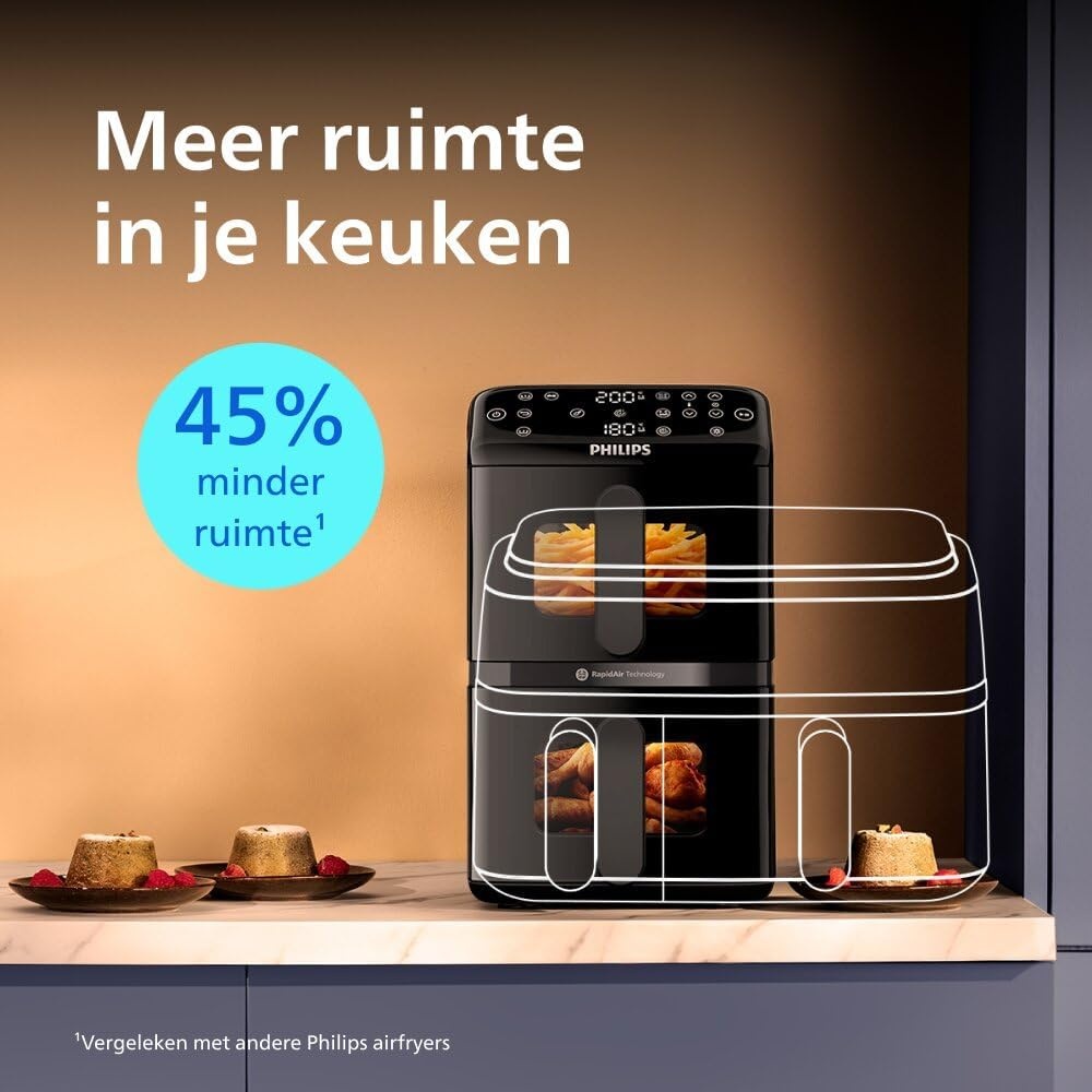 Philips Dubbele Airfryer 4000 10L - 2 maaltijden met RapidAir