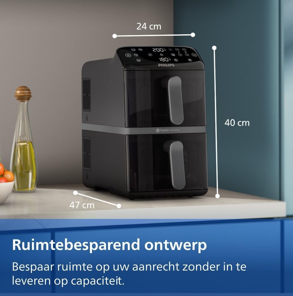 Philips Dubbele Airfryer 4000 10L - 2 maaltijden met RapidAir