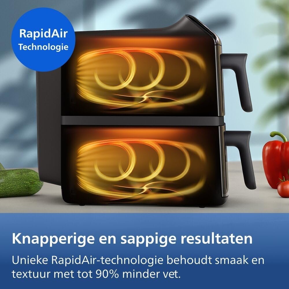 Philips Dubbele Airfryer 4000 10L - 2 maaltijden met RapidAir