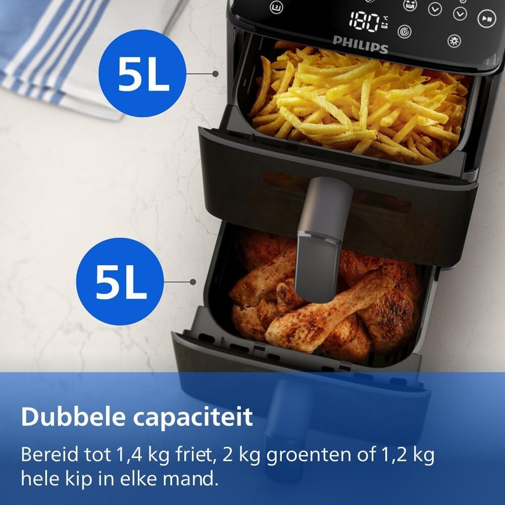 Philips Dubbele Airfryer 4000 10L - 2 maaltijden met RapidAir