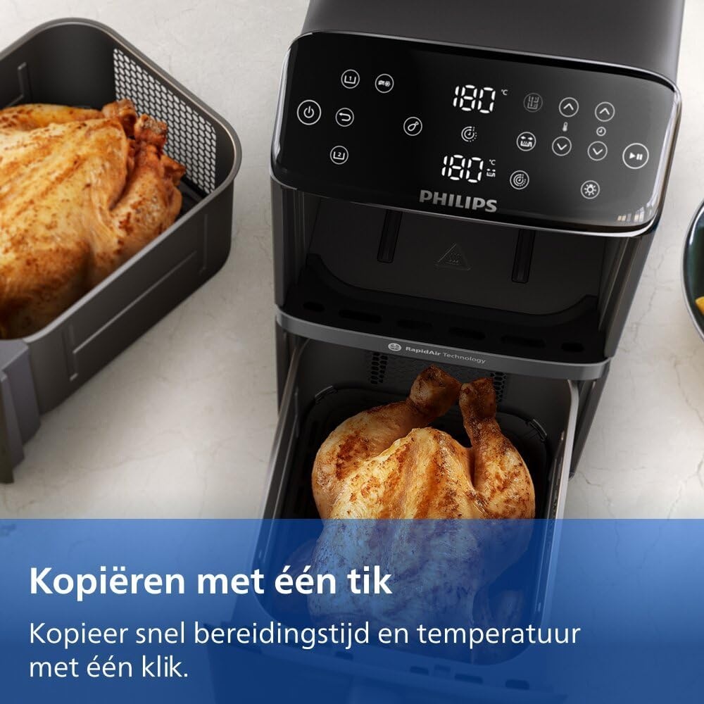 Philips Dubbele Airfryer 4000 10L - 2 maaltijden met RapidAir