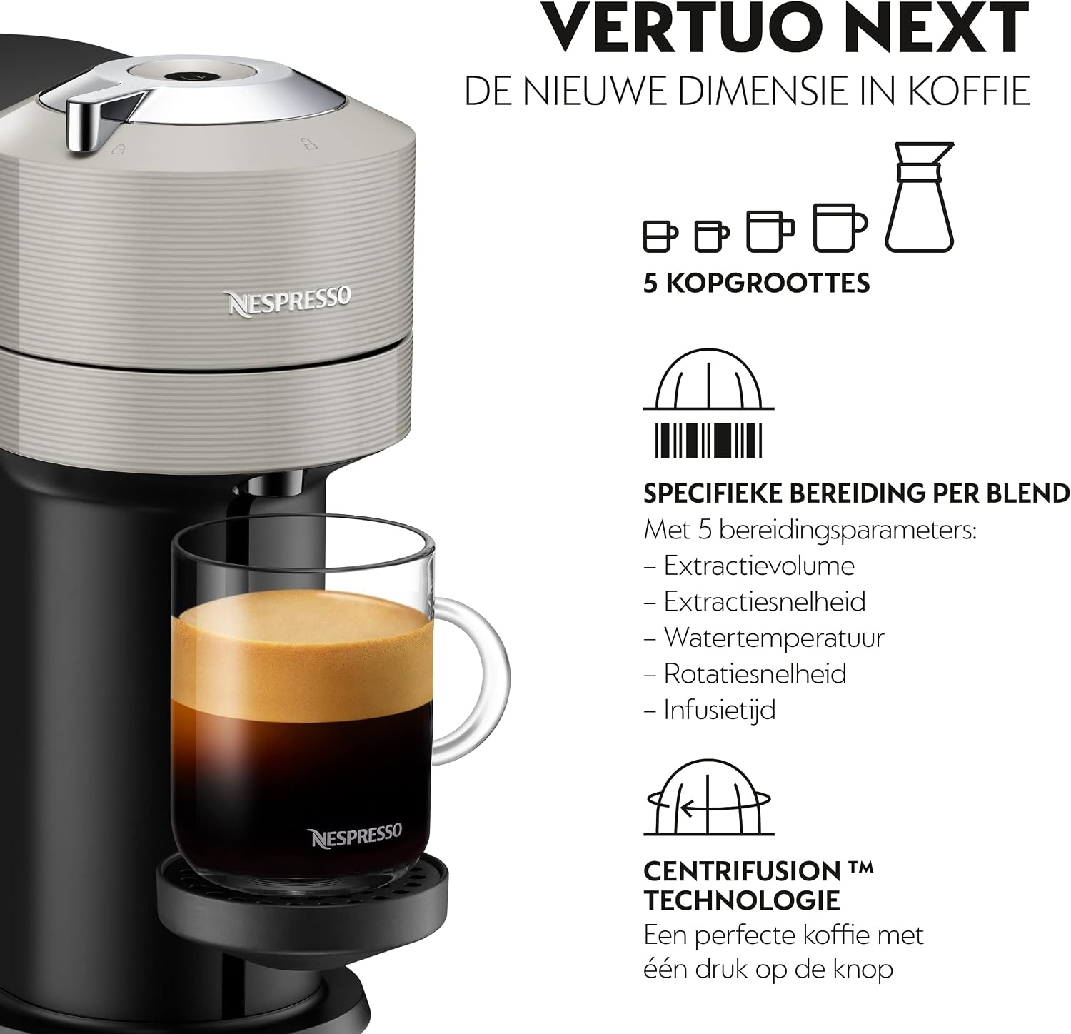 Nespresso Vertuo Next koffiemachine door Krups - Lichtgrijs
