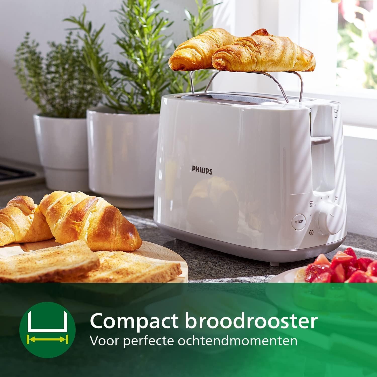 Philips Broodrooster Daily Collection - 8 Bruiningsstanden - 2 variabele sleuven - Geintegreerde opzethouder - Ondooifunctie - Uitneembare kruimellade - Automatische uitschakeling - HD2581/00
