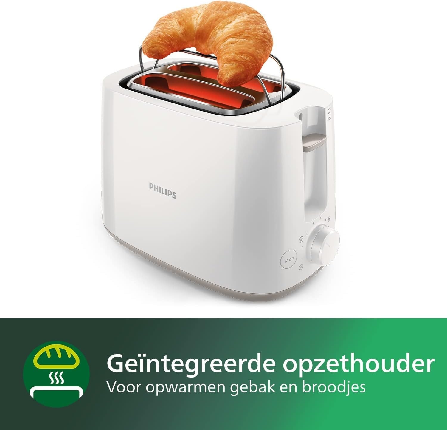 Philips Broodrooster Daily Collection - 8 Bruiningsstanden - 2 variabele sleuven - Geintegreerde opzethouder - Ondooifunctie - Uitneembare kruimellade - Automatische uitschakeling - HD2581/00