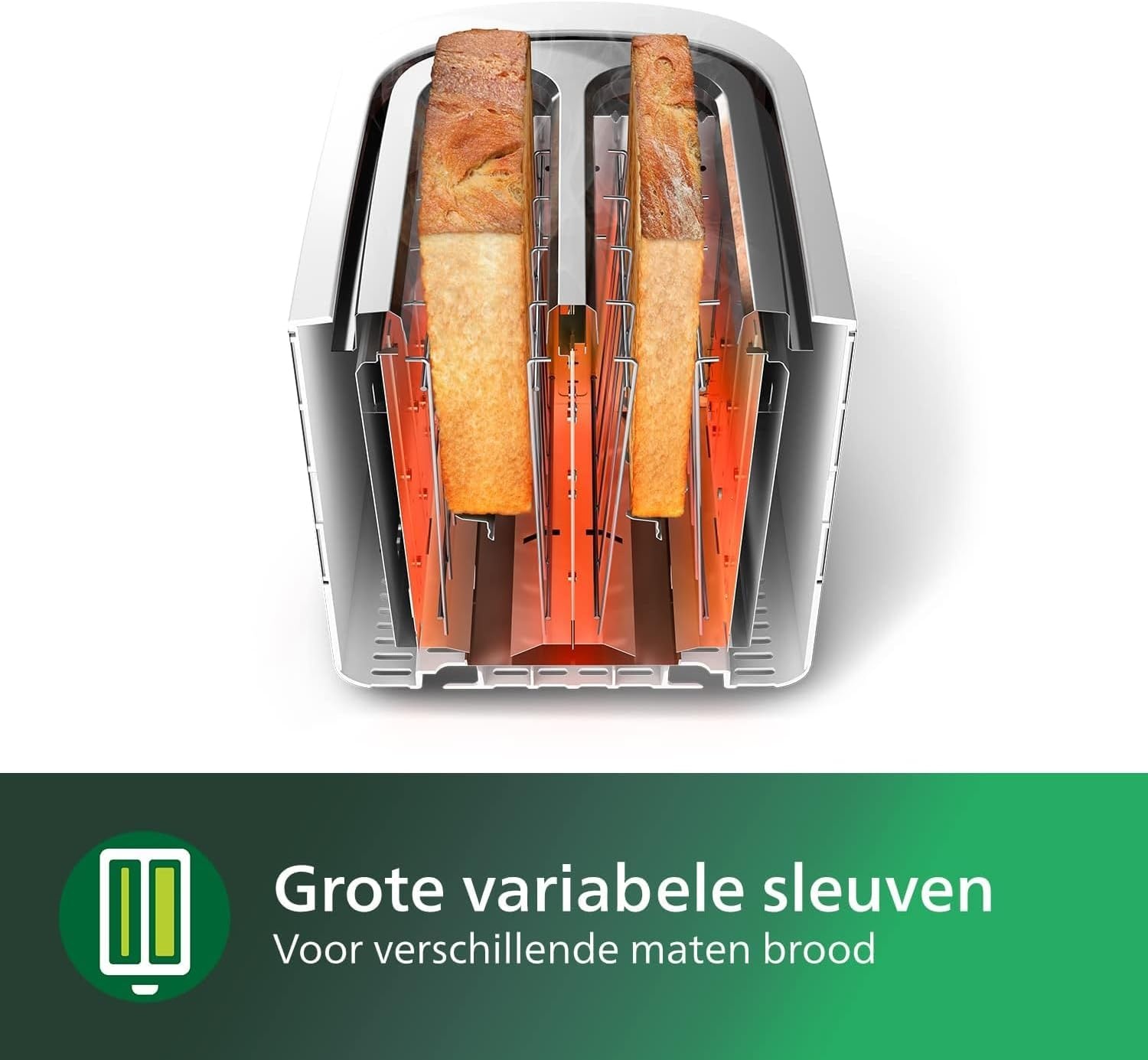 Philips Broodrooster Daily Collection - 8 Bruiningsstanden - 2 variabele sleuven - Geintegreerde opzethouder - Ondooifunctie - Uitneembare kruimellade - Automatische uitschakeling - HD2581/00