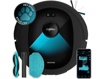 Cecotec Conga 8490 Ultimate Ultra Power Robotstofzuiger, lasernavigatie, 4-in-1 app, vegen, zuigen, wassen en vegen, 7000 Pa, tot 170 minuten looptijd, centrale borstel van siliconen