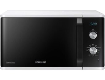 Samsung MG23K3614AW/EG magnetron met grill, 23 liter gaarvolume, 800 W, groot gaarelement voor gelijkmatige bruining, krasbestendige emaille keramische binnenkant, wit
