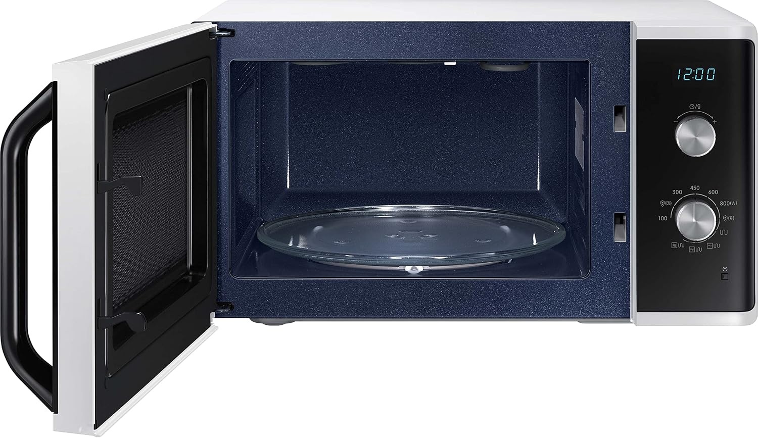 Samsung MG23K3614AW/EG magnetron met grill, 23 liter gaarvolume, 800 W, groot gaarelement voor gelijkmatige bruining, krasbestendige emaille keramische binnenkant, wit