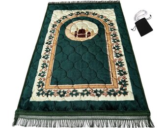 Islamika Luxe Gebedskleed met Gebedskralen - 110 x 70 cm - Zwart