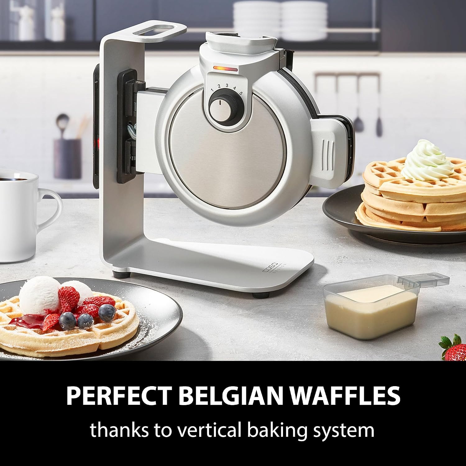 CASO WaffleUp Verticaal Wafelijzer - Wit - Voor Belgische wafels 18 cm