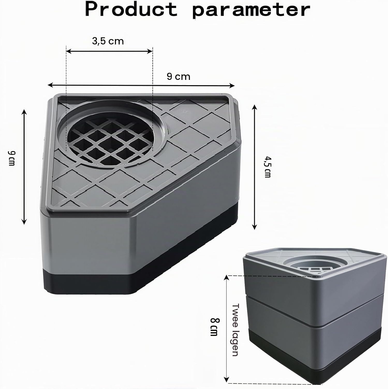 Antivibratievoeten voor wasmachine, universeel, stapelbaar 4,4/7,8 cm, PP & rubber