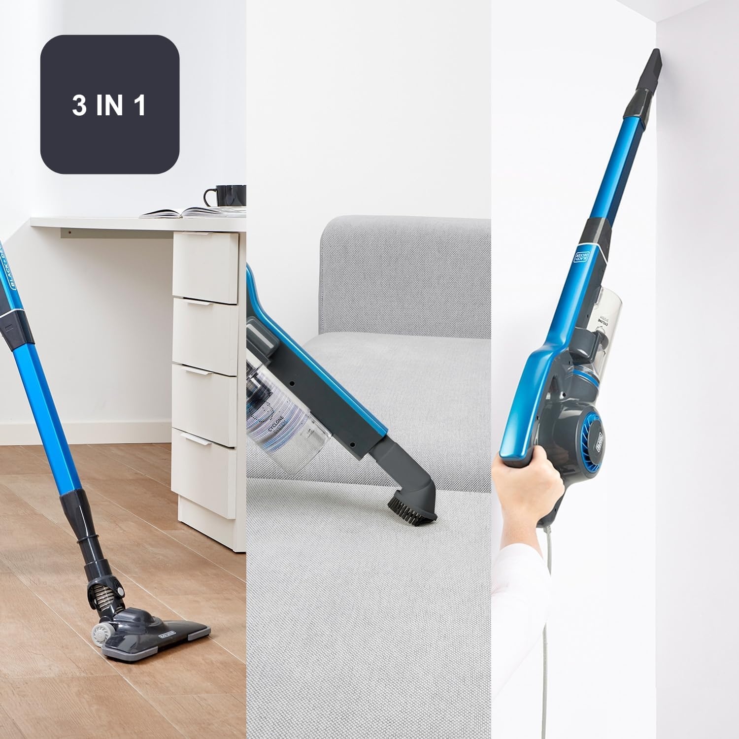 BLACK+DECKER 3-in-1 Steelstofzuiger - 600W - Blauw - Zakloos