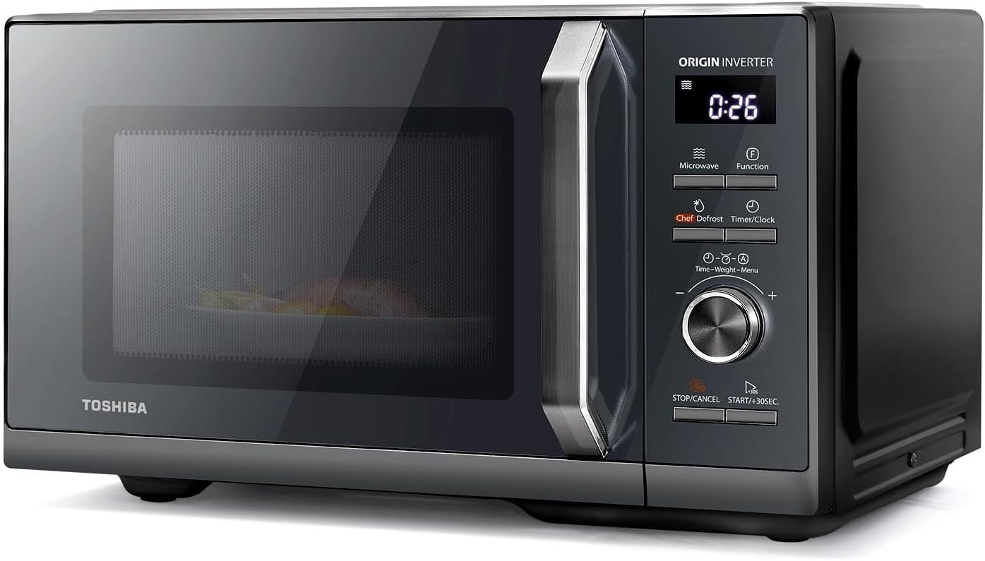 Toshiba MW3-AM25PFI(MG) Solo Magnetron 25L 900W Magnetron in Slank Morandi Grijs. Met originele inverter, Chef-Defrost, 10 standen, 7 Auto-Menu's, Easy Clean