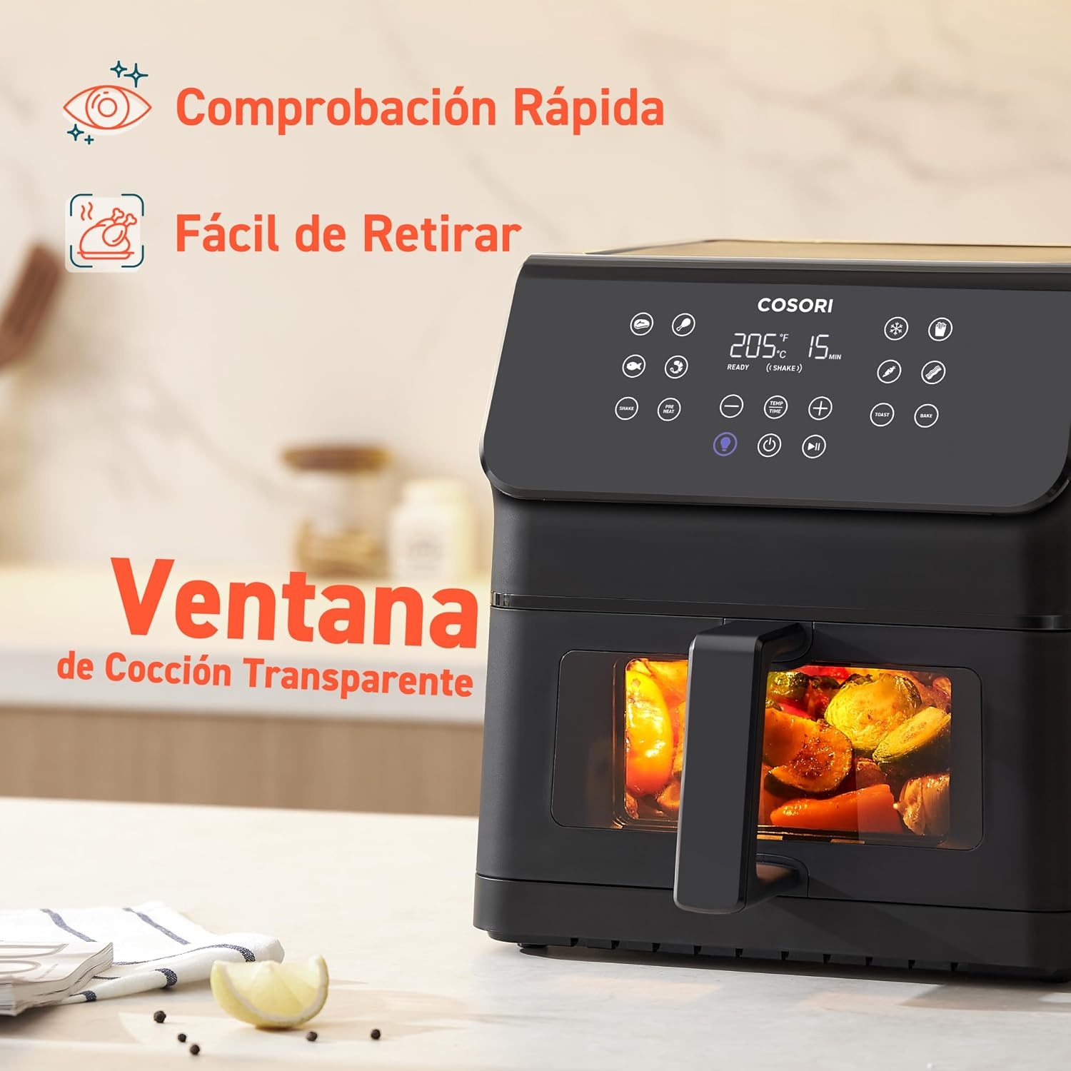 Cosori Airfryer 6.2 liter met kijkvenster - 1700W - Zwart