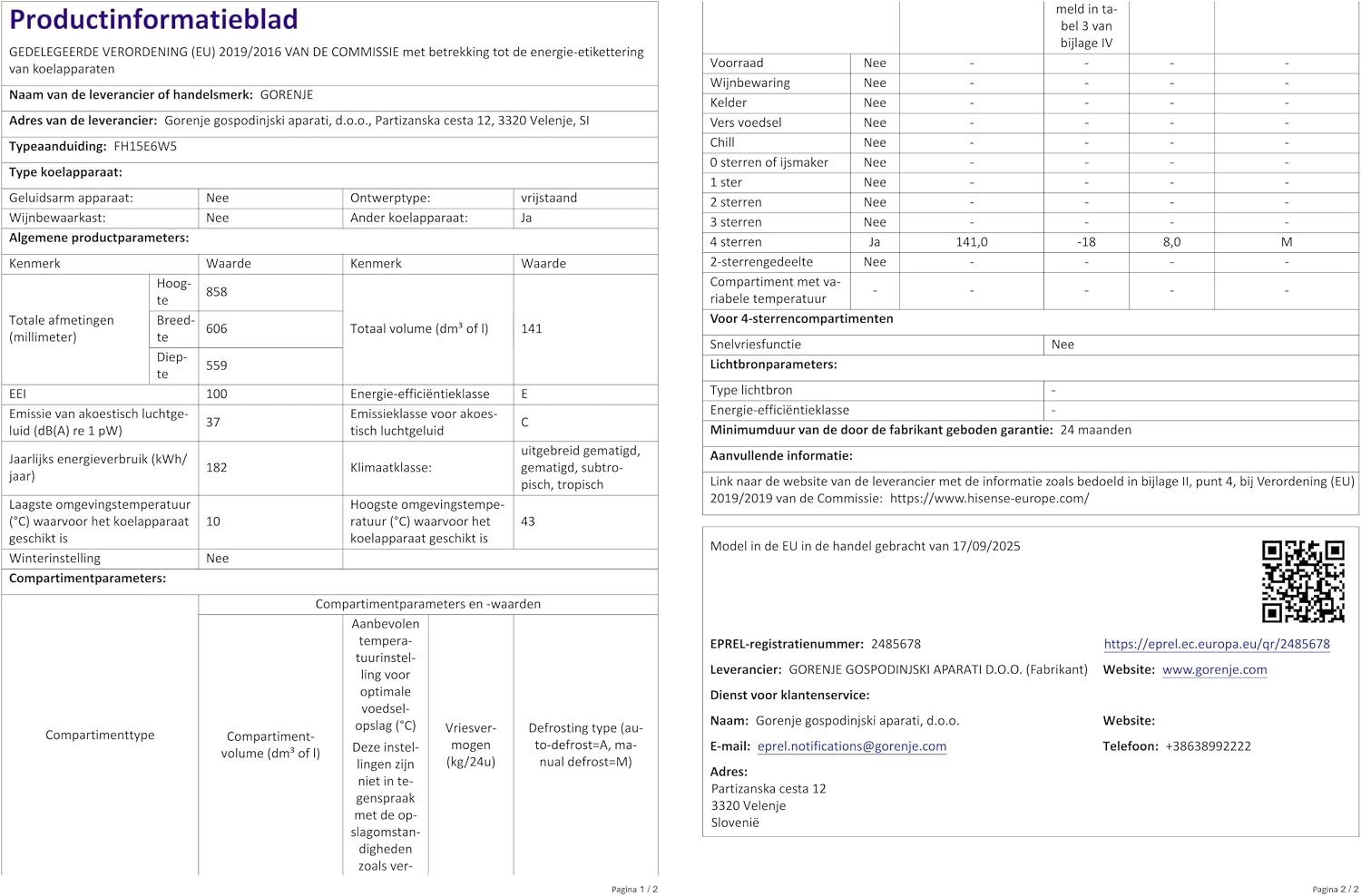 Vrieskist 141L - Energieklasse E - 35% Korting