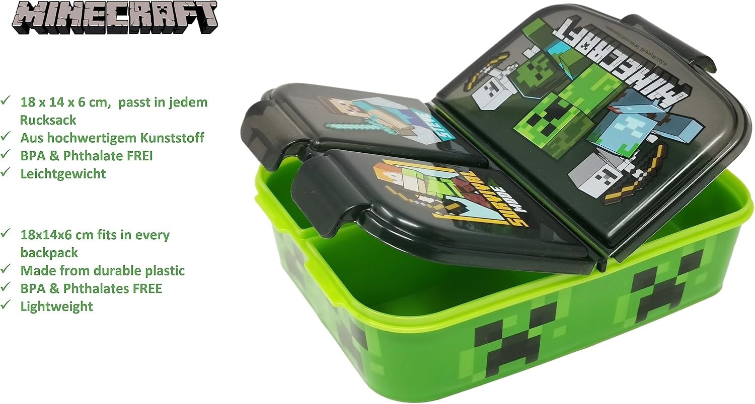 Minecraft Kinderlunchbox met 3 Vakken - BPA-vrij, 49% Korting!