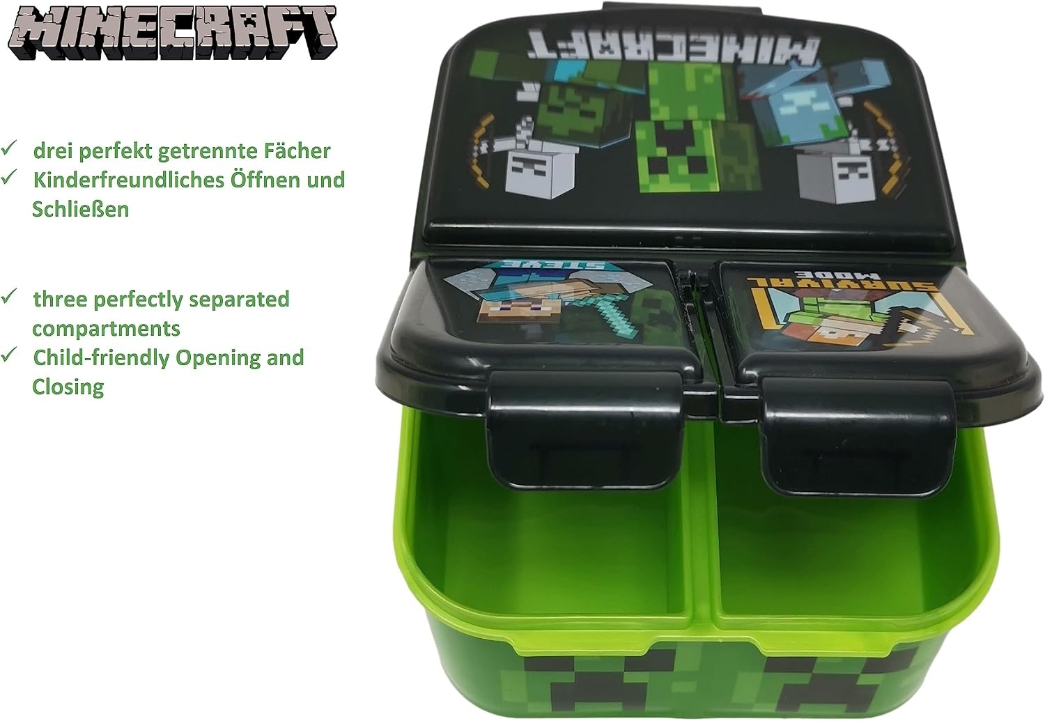 Minecraft Kinderlunchbox met 3 Vakken - BPA-vrij, 49% Korting!