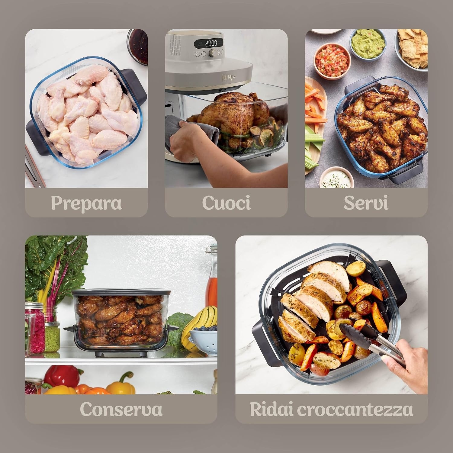 XL Glazen Heteluchtfriteuse (5.7L) - 5 Kookfuncties - Steengoud - 54% Korting