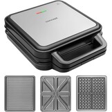 3-in-1 Tosti- & Wafelijzer Grill 1200W - 4 Toasts - Grijs/Zwart (54% Korting)