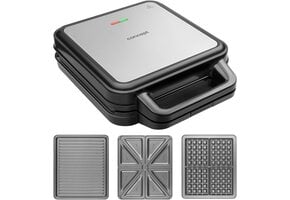 3-in-1 Tosti- & Wafelijzer Grill 1200W - 4 Toasts - Grijs/Zwart (54% Korting)
