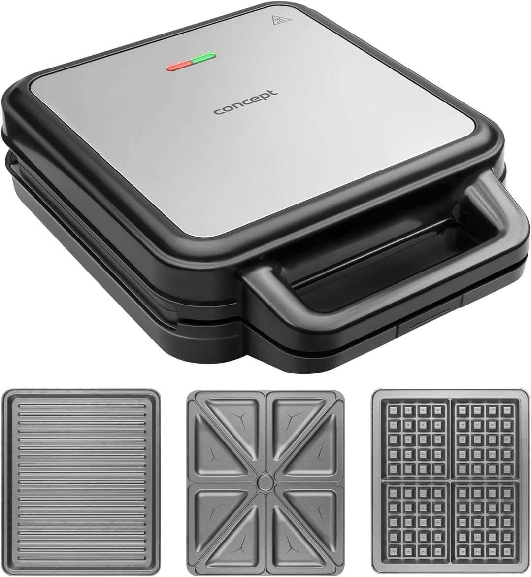 3-in-1 Tosti- & Wafelijzer Grill 1200W - 4 Toasts - Grijs/Zwart (54% Korting)