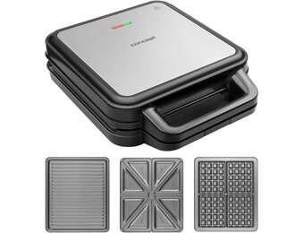 3-in-1 Tosti- & Wafelijzer Grill 1200W - 4 Toasts - Grijs/Zwart (54% Korting)