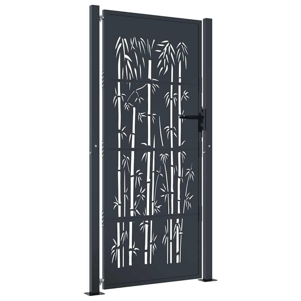 Antraciet stalen tuispoort 105x205 cm met bamboe-effect - 35% korting