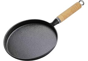 Gietijzeren Koekenpan 20 cm, Ongecoat, Incl. Houten Handvat - 30% Korting!