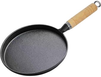 Gietijzeren Koekenpan 20 cm, Ongecoat, Incl. Houten Handvat - 30% Korting!