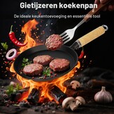 Gietijzeren Koekenpan 20 cm, Ongecoat, Incl. Houten Handvat - 30% Korting!