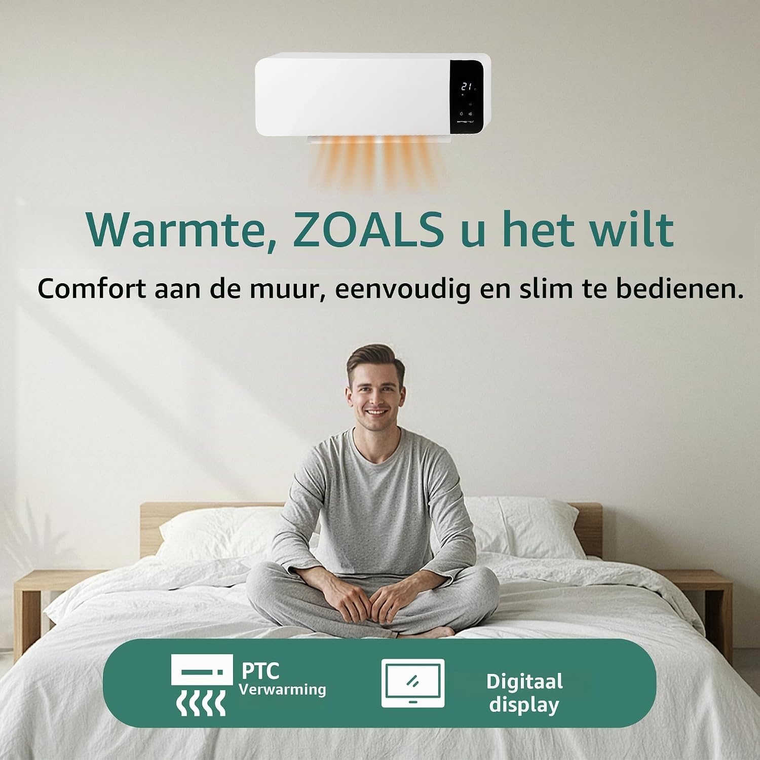 Wandventilatorkachel 2000W met Thermostaat & Timer - 33% Korting
