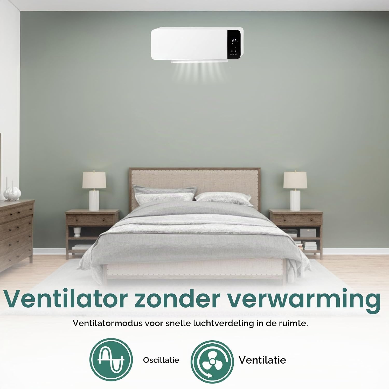 Wandventilatorkachel 2000W met Thermostaat & Timer - 33% Korting