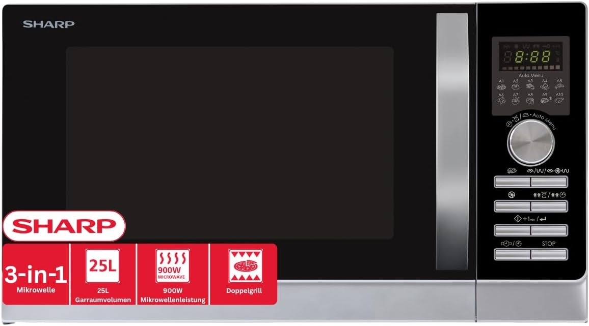 Sharp R843INW 3-in-1 Magnetron met Grill en Convectieoven - 25 Liter - 800 W - Zilver