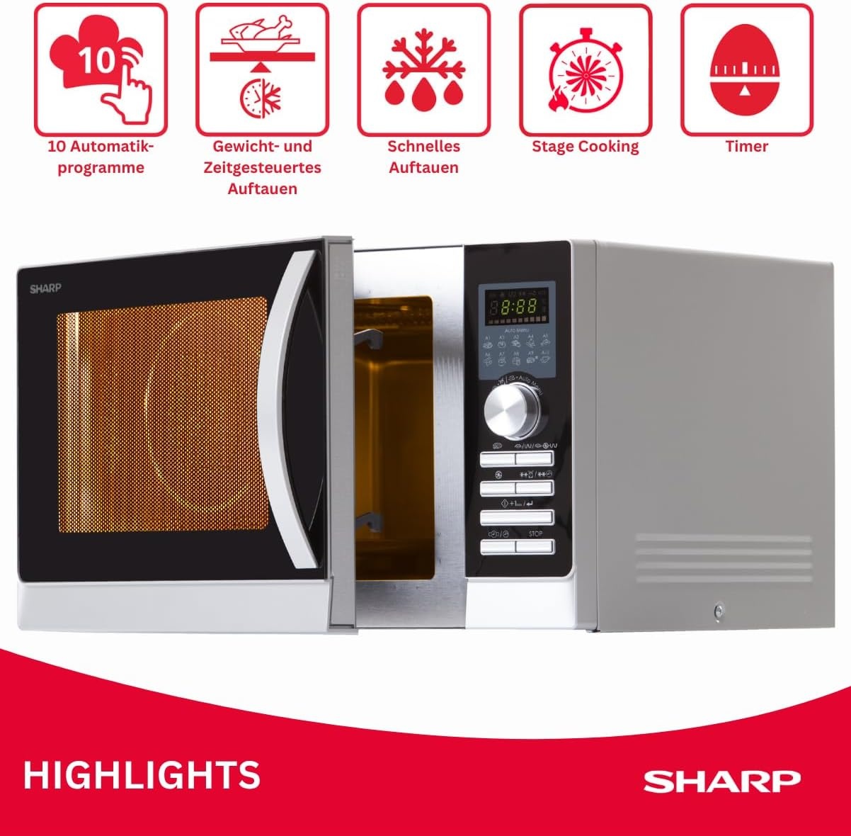 Sharp R843INW 3-in-1 Magnetron met Grill en Convectieoven - 25 Liter - 800 W - Zilver
