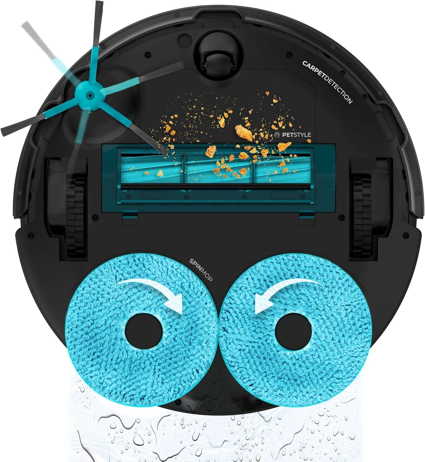Cecotec Conga 13090 Spin Revolution Home and Wash Stofzuigerrobot, 7000 Pa, lasertechnologie, siliconen borstel, roterende dweilen, zijborstel, app en verbinding Bluetooth en WiFi 2,4 GHz