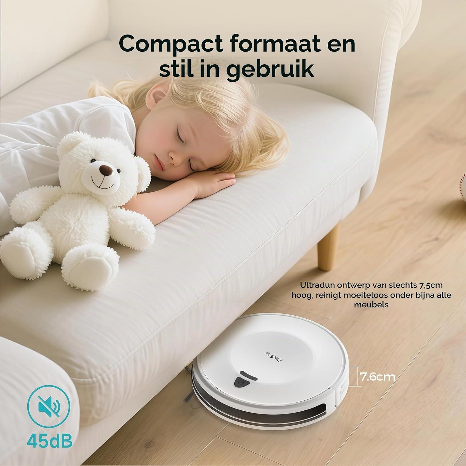 Redkey E6 Robotstofzuiger - 3800Pa - 7,5 cm Hoogte - Wit