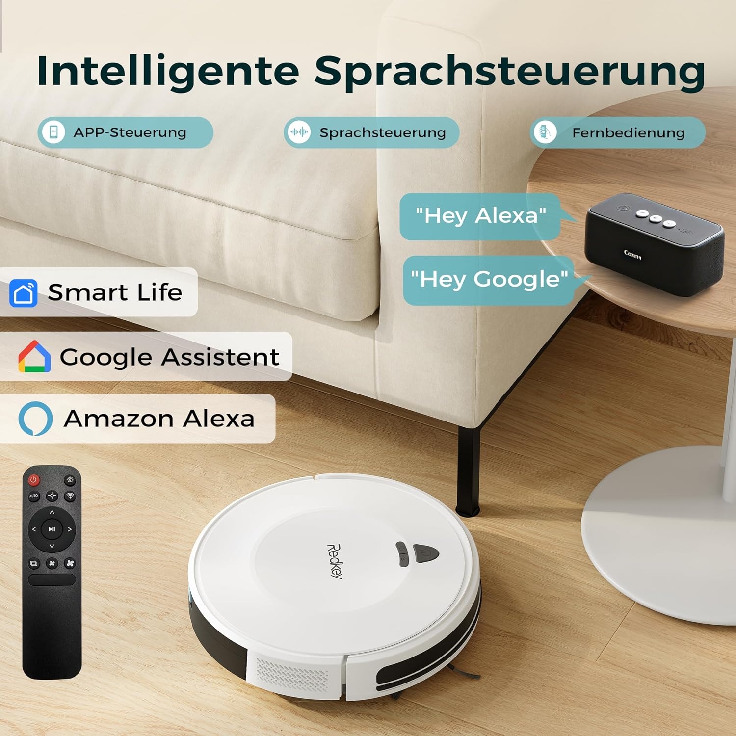 Redkey E6 Robotstofzuiger - 3800Pa - 7,5 cm Hoogte - Wit