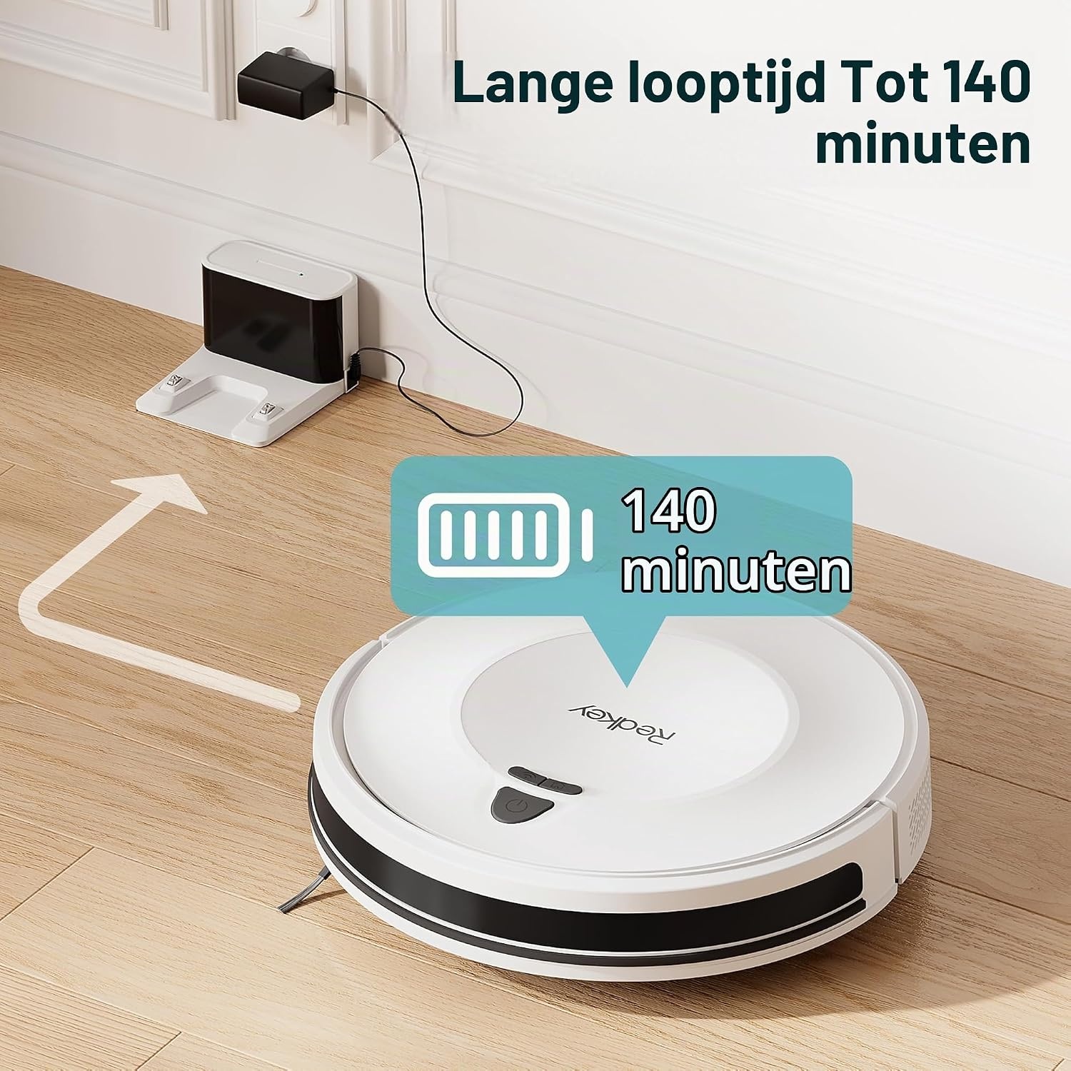 Redkey E6 Robotstofzuiger - 3800Pa - 7,5 cm Hoogte - Wit