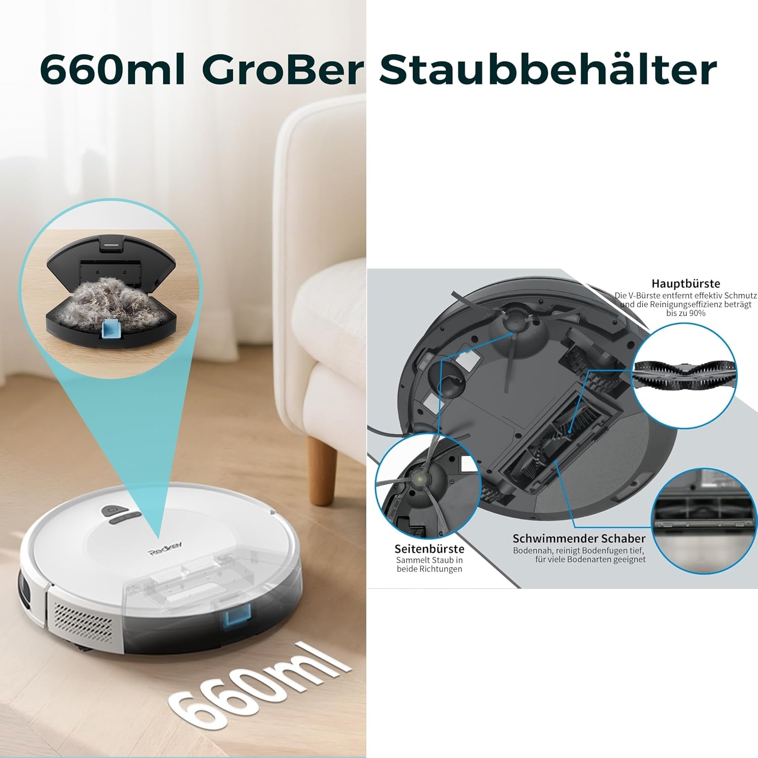 Redkey E6 Robotstofzuiger - 3800Pa - 7,5 cm Hoogte - Wit