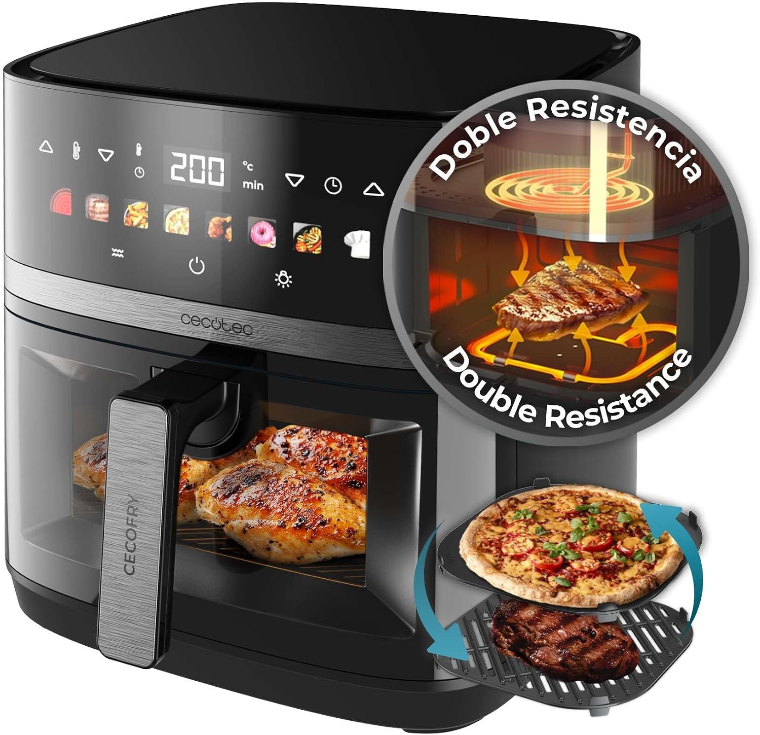 Cecotec Airfryer Cecofry&Grill Duoheat 8000 - 8 liter - 2200W - Zwart