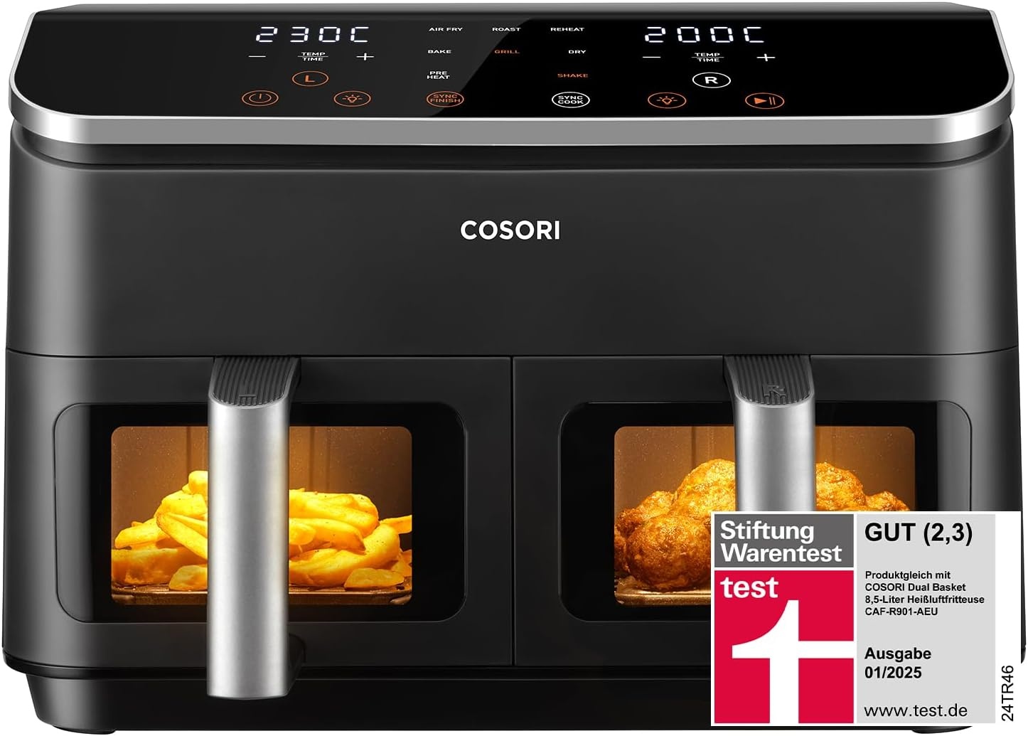 COSORI Airfryer met 2 kamers - 8,5 liter - Grijs-zilver