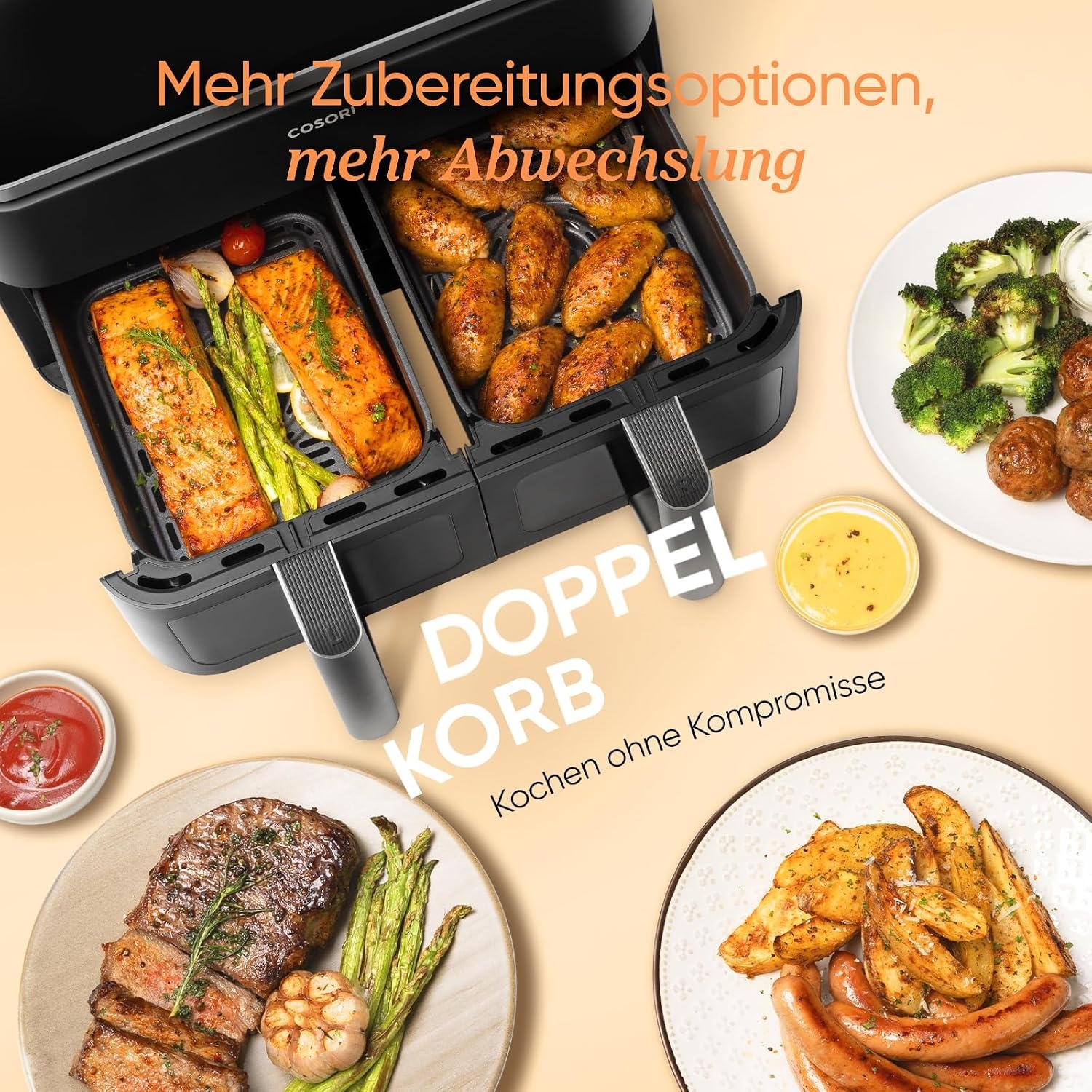 COSORI Airfryer met 2 kamers - 8,5 liter - Grijs-zilver