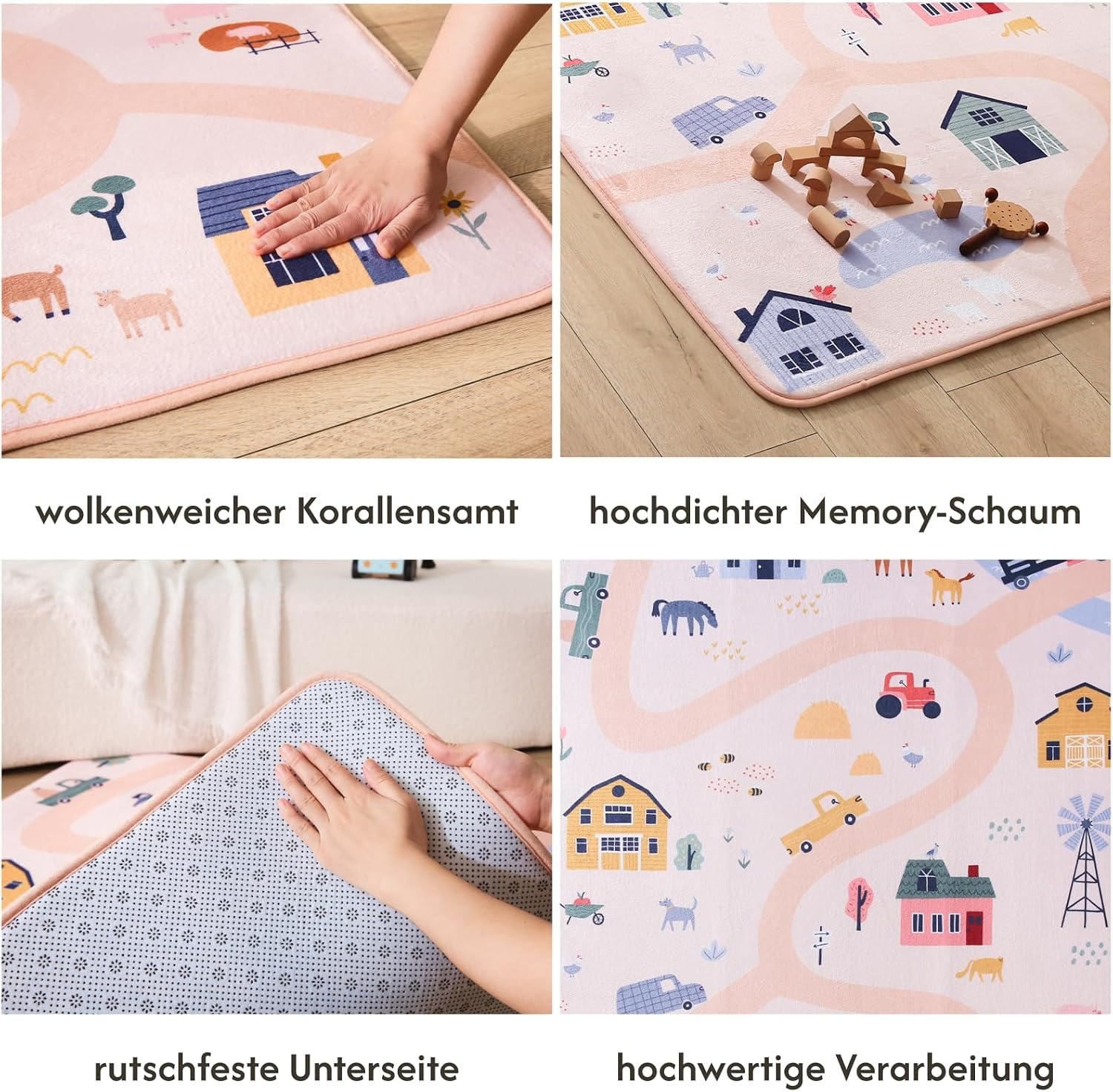 Wolkenzachte Speelmat Baby 160x120x1,5cm, Boerderij