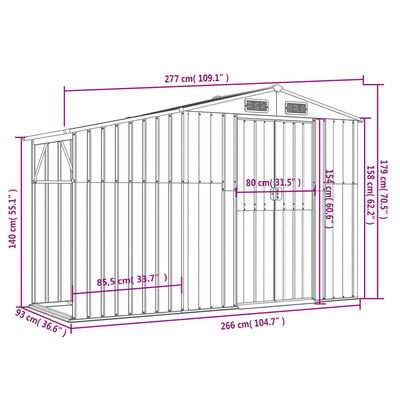 Tuinschuur Staal 277x93x179 cm Bruin - 35% Korting