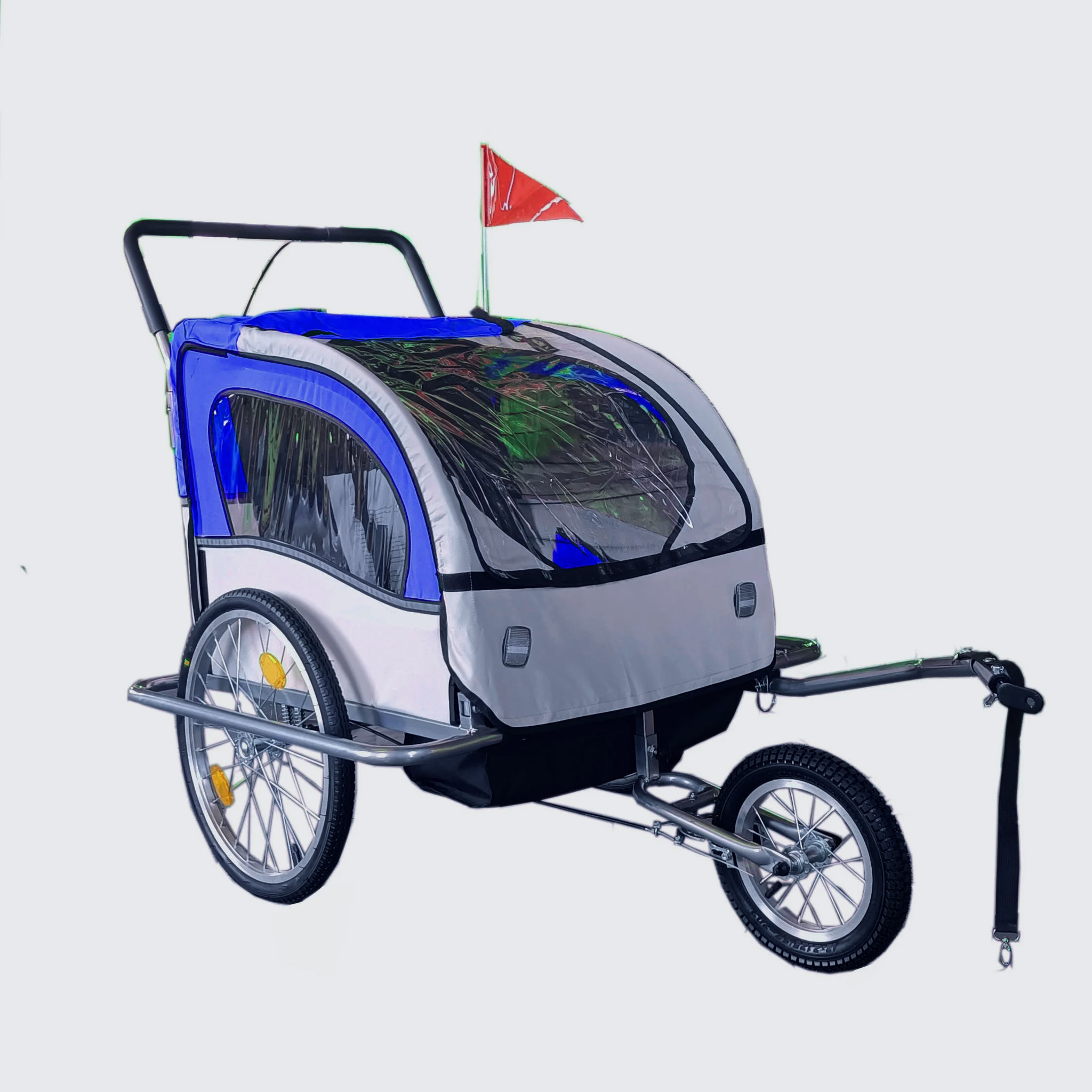 Fietskar kind - fietsaanhanger - met schokbreker - blauw