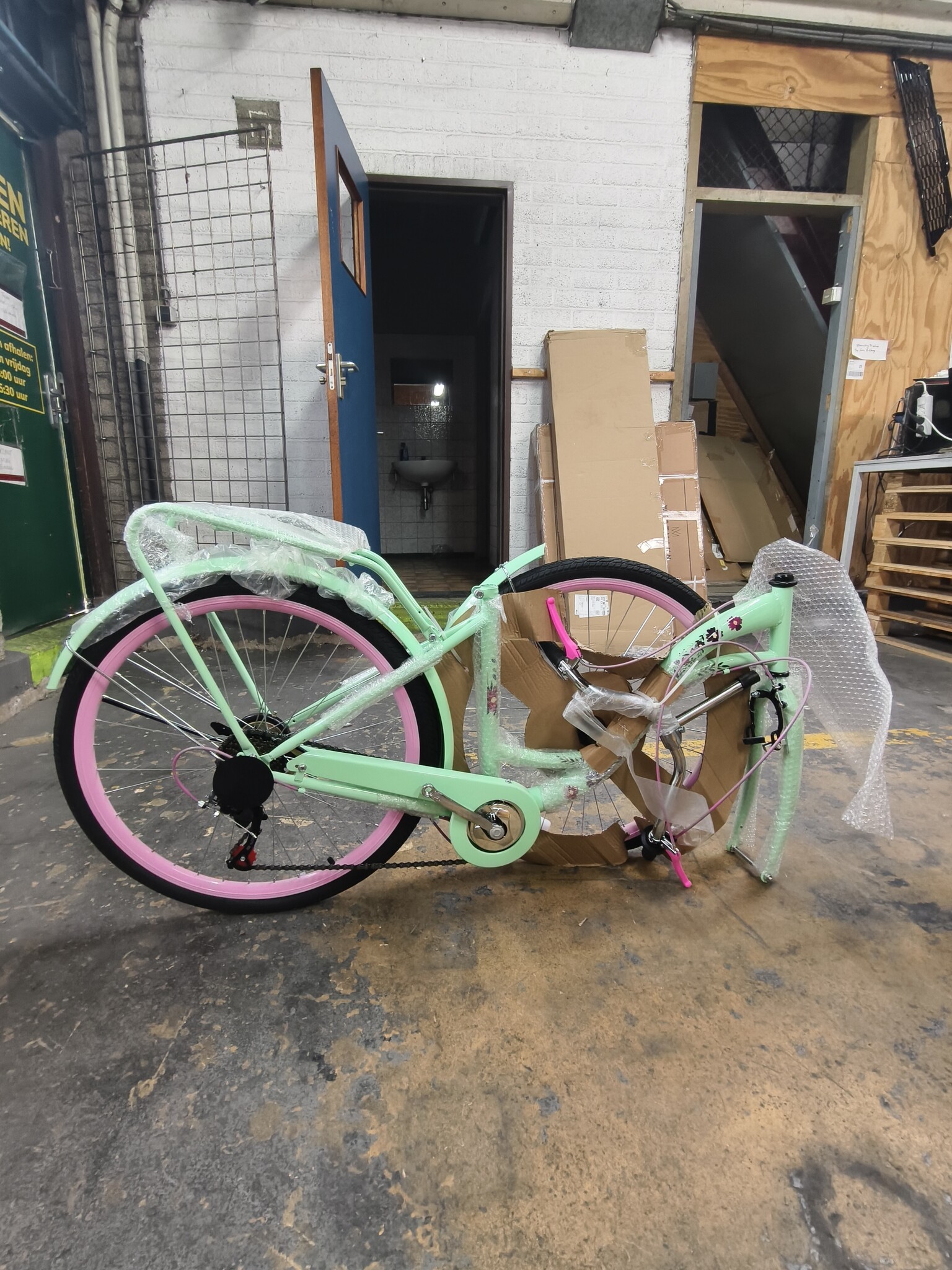 Meisjesfiets 26 inch - 7 versnellingen - mintgroen met roze