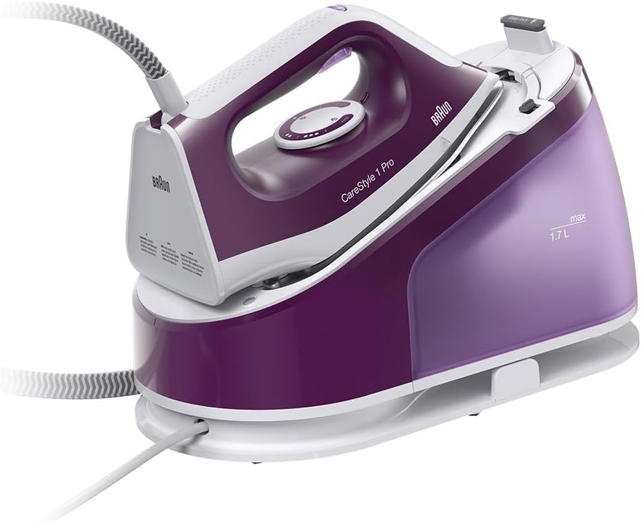 Braun CareStyle 1 Pro IS1514 VI stoomstrijkijzer station - stoomstrijkijzer met FreeGlide 3D-technologie, verticale stoom, anti-druppelfunctie, 1,7 l watertank, 6 bar, 120 g/min, 2200 W, violet