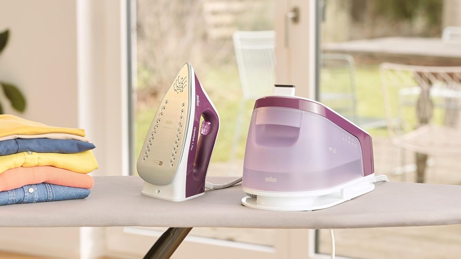Braun CareStyle 1 Pro IS1514 VI stoomstrijkijzer station - stoomstrijkijzer met FreeGlide 3D-technologie, verticale stoom, anti-druppelfunctie, 1,7 l watertank, 6 bar, 120 g/min, 2200 W, violet
