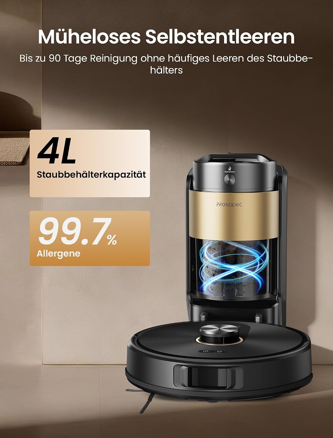 Proscenic Q20 Plus Robotstofzuiger met Dweilfunctie en Leegstation - Zwart