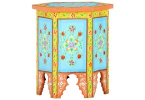 Meerkleurige bijzettafel 38x33x42 cm - Handgeschilderd Mangohout (34% korting)